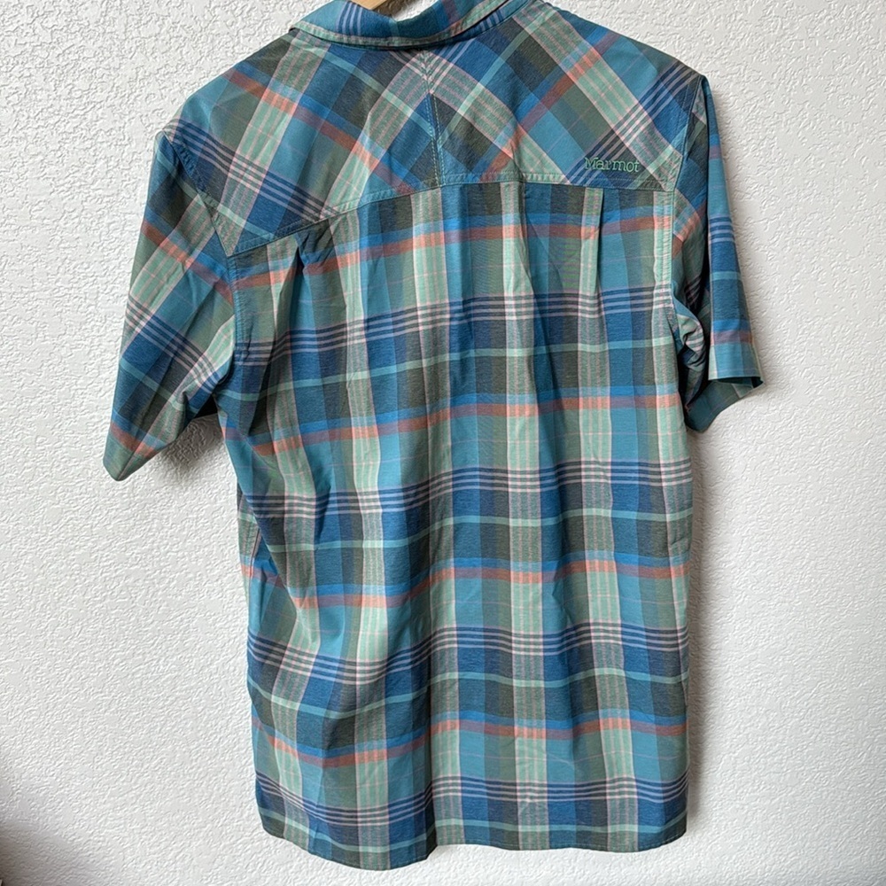 Marmot Button Down Shirt Collared Plaid Blue size Medium - Picture 7 of 9